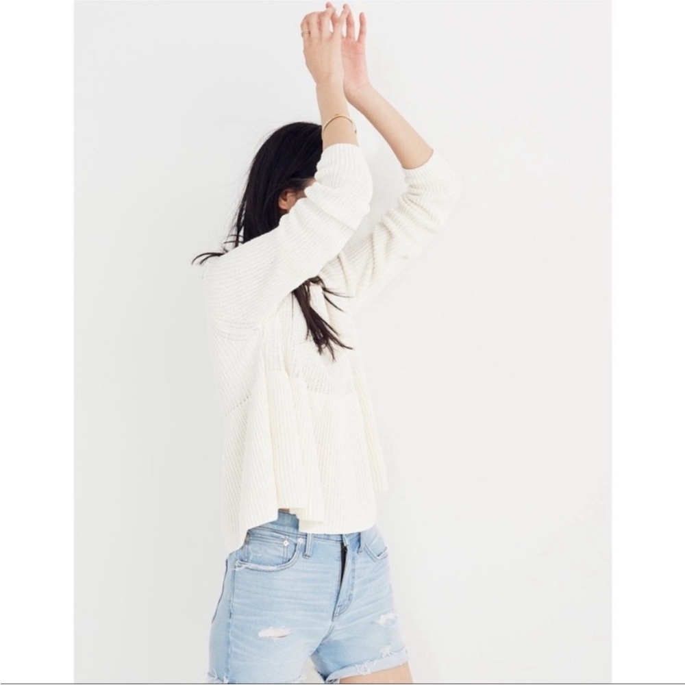 Madewell Cotton Cream Knit Ribbed Peplum Sweater Size XS - Picture 4 of 9